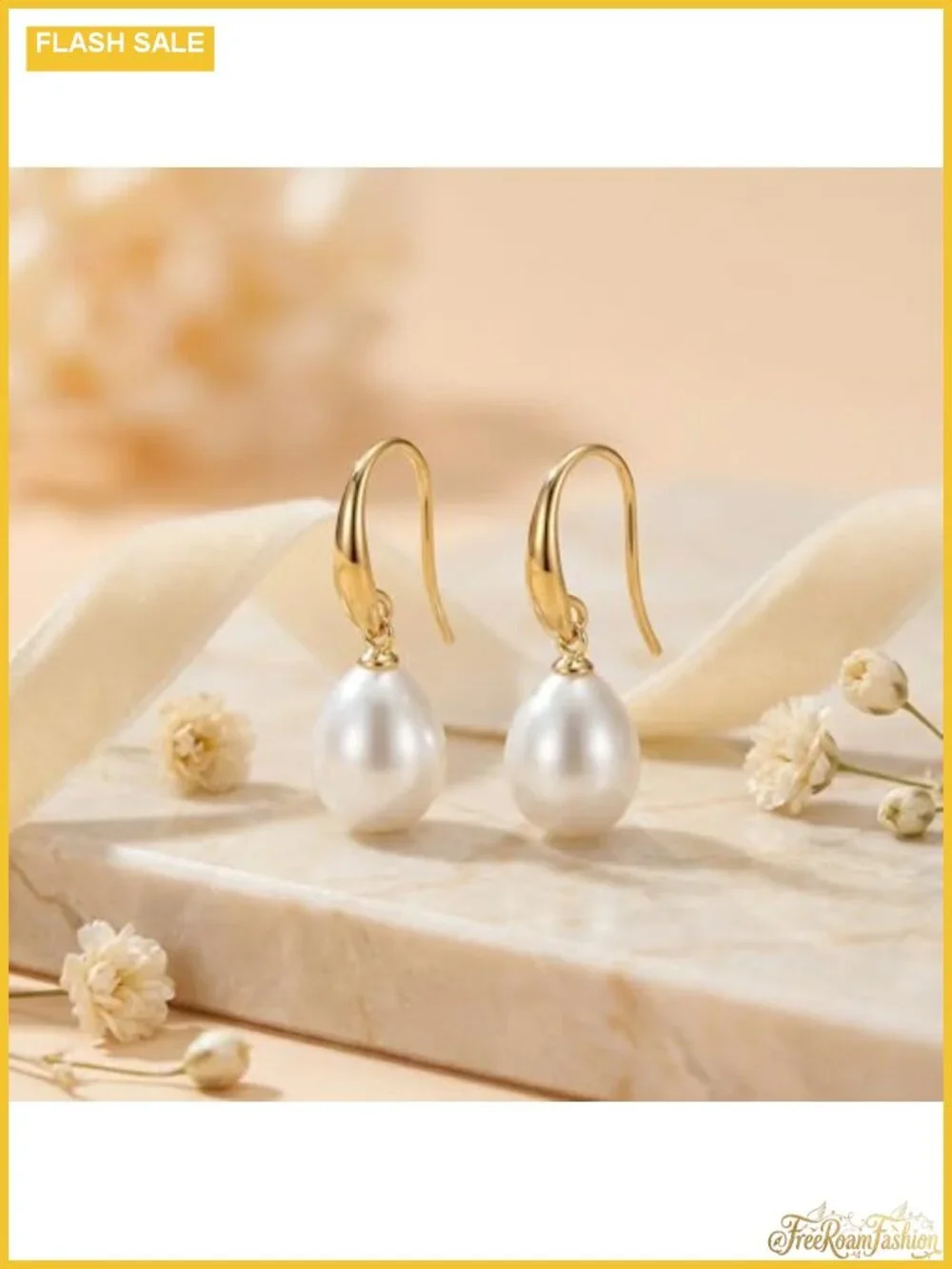 Gold Plated Pearl Hoop Huggie Earrings Hypoallergenic Drop Dangle